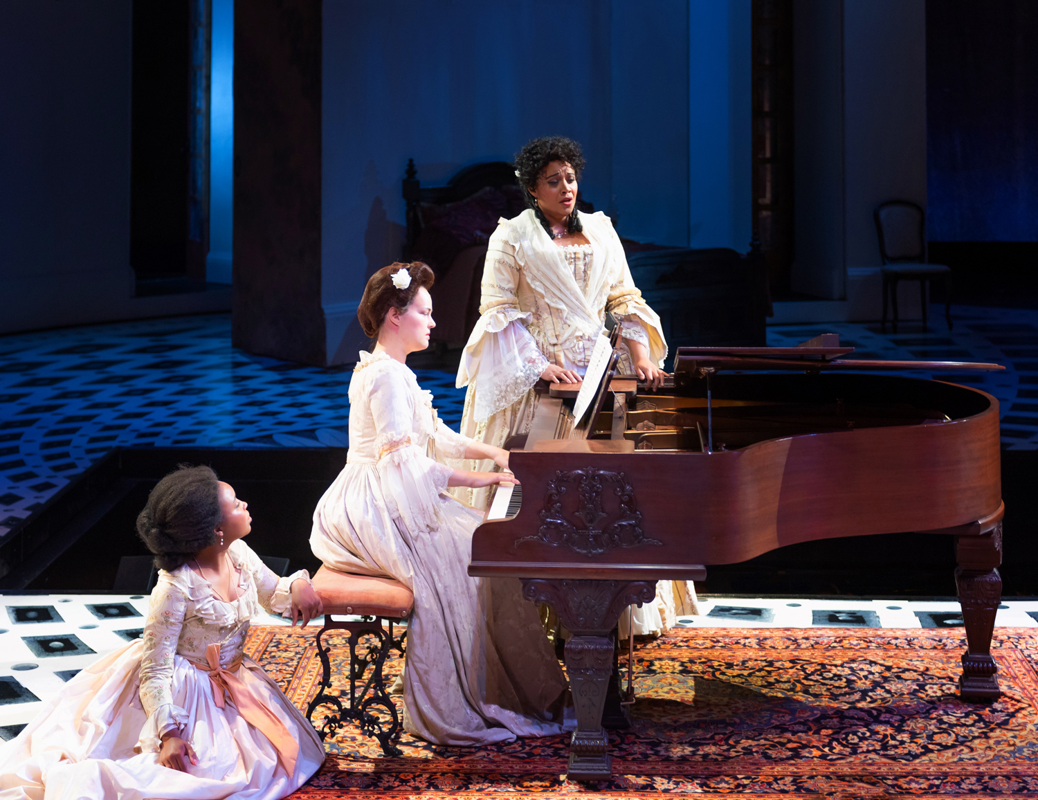 Taylor Raven as Pauline (left), Alexander Birch Elliott as Yeletsky, Sara Gartland as Lisa (center), Joyce Castle as Countess