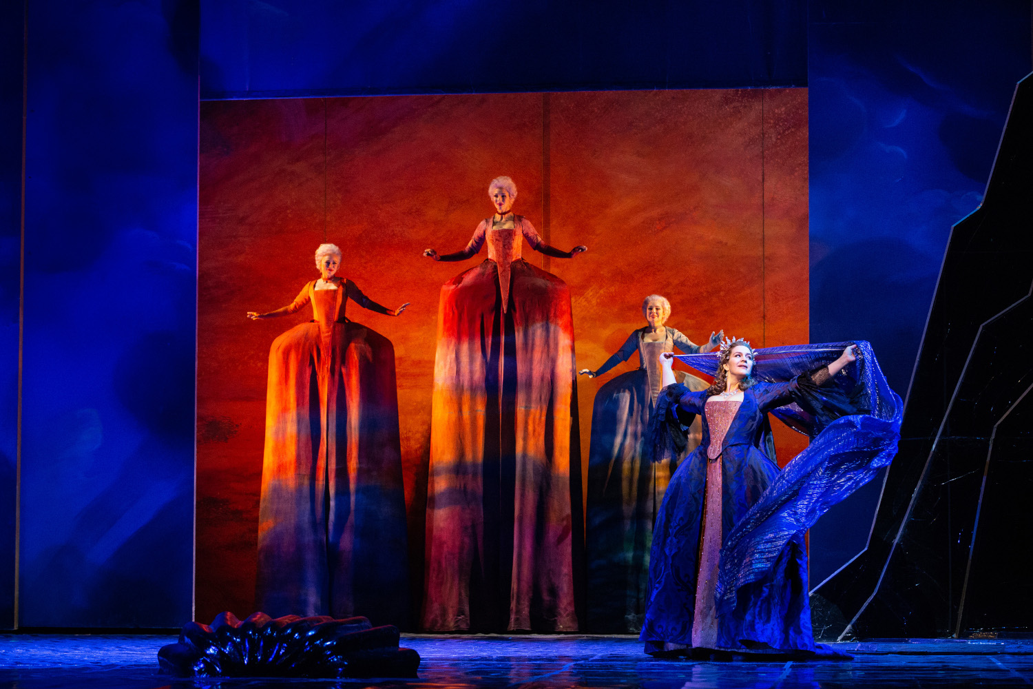 Deanna Breiwick as Najade, Tamara Mumford as Dryade, Maureen McKay as Echo, and Lise Davidsen in the title role of Strauss's "Ariadne auf Naxos." 