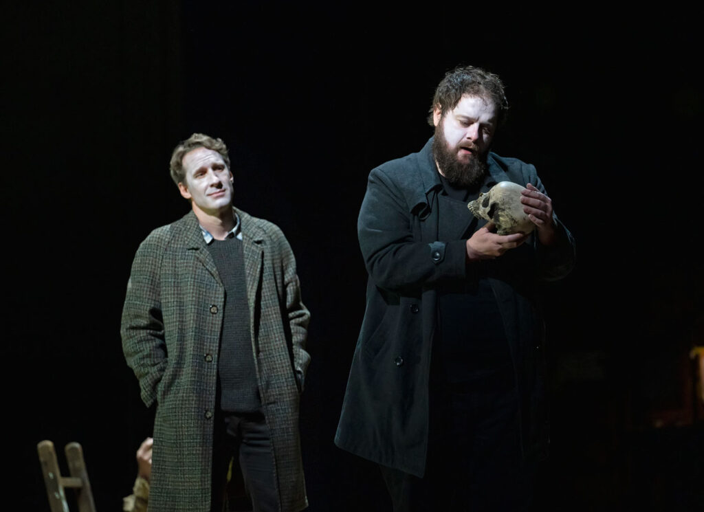 Jacques Imbrailo as Horatio and Allan Clayton in the title role of Brett Dean's "Hamlet." Photo: Karen Almond / Met Opera