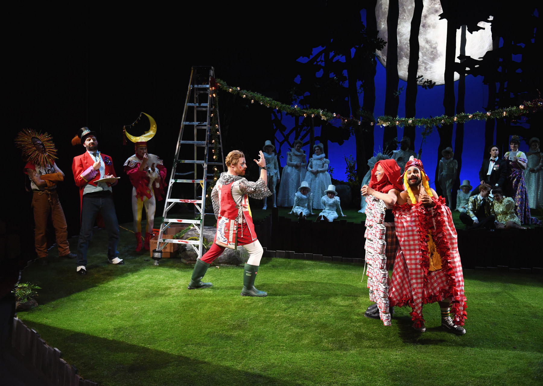 Barnaby Rea (center) as Bottom with Corey Trahan as Tom Snout and Michael Kuhn as Francis Flute (right)